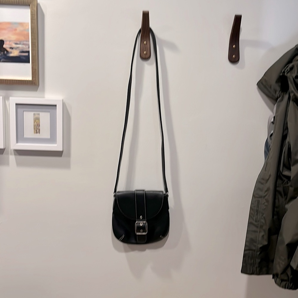 Vintage Liz Claiborne Leather Crossbody Shoulder Bag Black